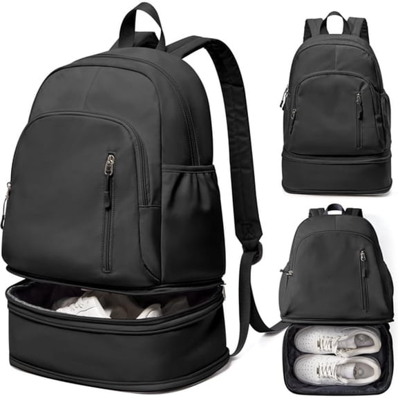 AOMRCOL Gym Backpack for Women Men,Lightweight Gym Bag with Shoe Compartment,Waterproof Sports Backpack with Wet Pocket,Black