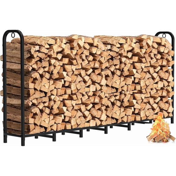 =8ft Heavy Duty Metal Firewood Rack Outdoor Indoor Adjustable Fire Wood Holder Rack for Fireplace, Log Racks for Firewood Outdoor, Wood Pile Storage Organizer, Black