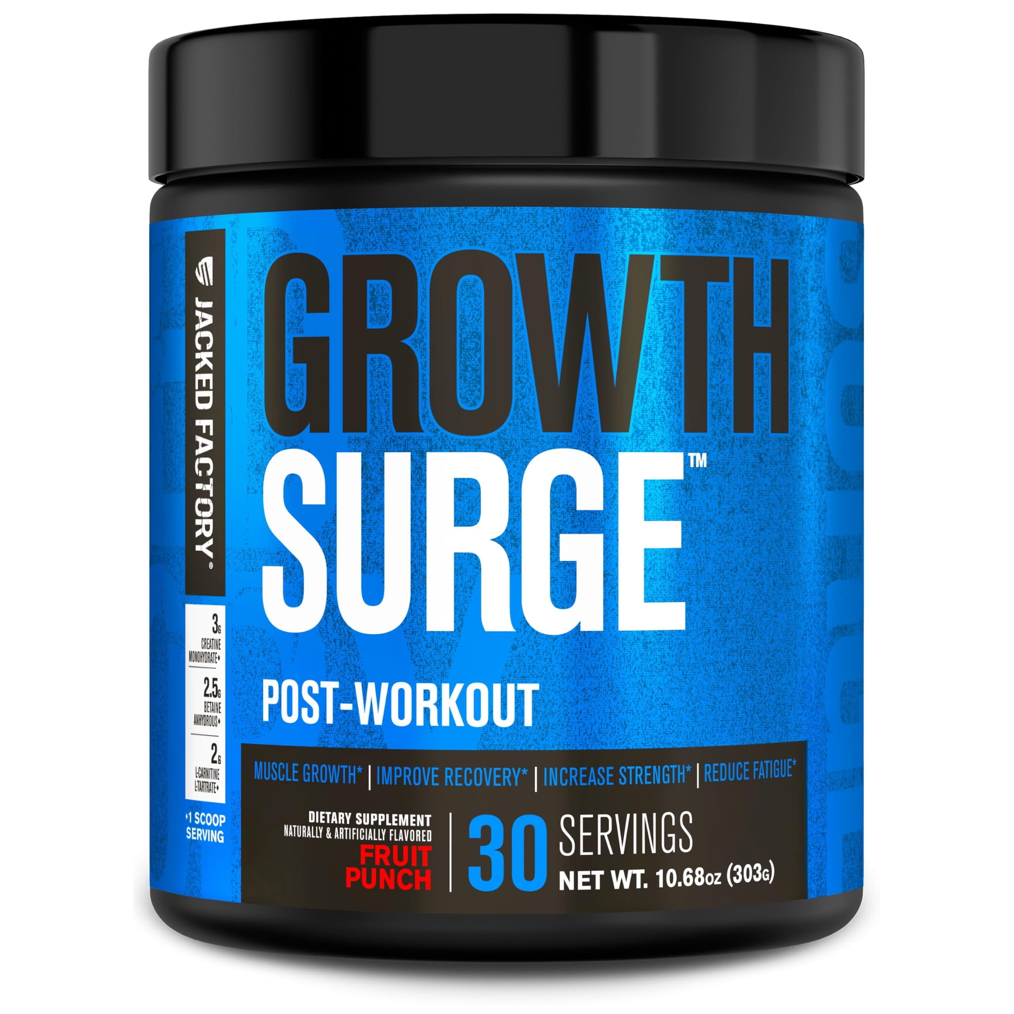 Jacked Factory Growth Surge Creatine Post Workout w/L-Carnitine - Daily Muscle Builder & Recovery Supplement with Creatine Monohydrate, Betaine, L-Carnitine L-Tartrate - 30 Servings, Fruit Punch