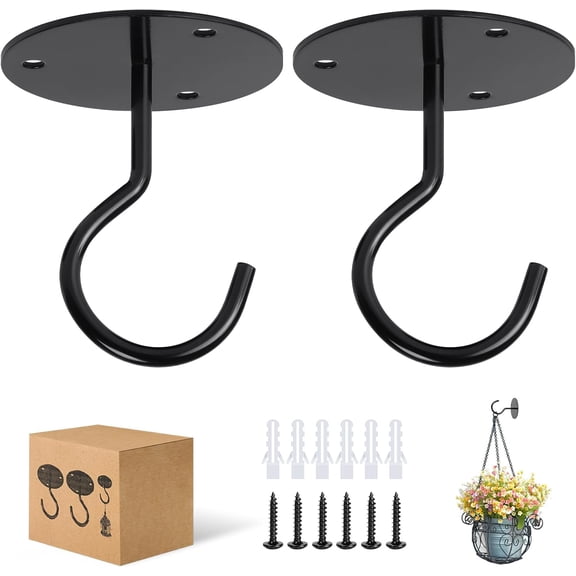Ceiling Hooks for Hanging Plants and Decor Heavy Duty Metal Plant Hanger Indoor Outdoor Black 2 Pcs