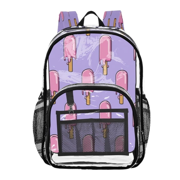 PVC Transparent Backpacks Clear Backpack for Travel and Outings Melting Ice Popsicle Pattern