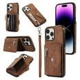 thumbnail image 1 of For Iphone 14 Pro Zipper Rfid Card Slot Phone Case With Short Lanyard(Brown),iPhone 16, 1 of 7