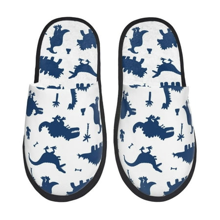 Balery Cute Cartoon Dinosaurs Slient Indoor Furry Fleece Comfort House Shoes Soft Non-Slip Home Shoes Cotton slippers House Slippers-- Large