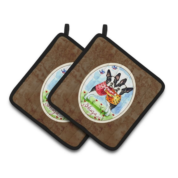 Caroline's Treasures 7015PTHD Hugs Boston Terrier Pair of Pot Holders , 7.5HX7.5W, multicolor