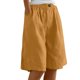 thumbnail image 1 of pantalones de color sólido de moda para mujer capris con botones de bolsillo pantalones cortos de lino de algodón con cintura elástica suelta amarillo terroso / l, 1 of 8