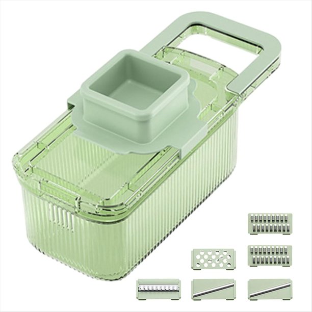 Picadora de Verduras, Trituradoras con Recipiente Transparente, Rallador de Alimentos Manual Multifuncional, Herramienta de Corte de Cocina Desmontable A