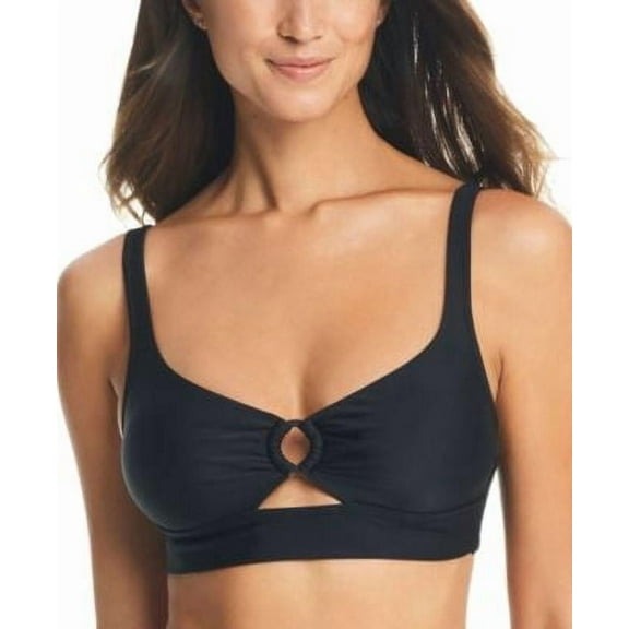 Bar III Women's Resort Solids Keyhole Bikini Top Crossover, Black, L