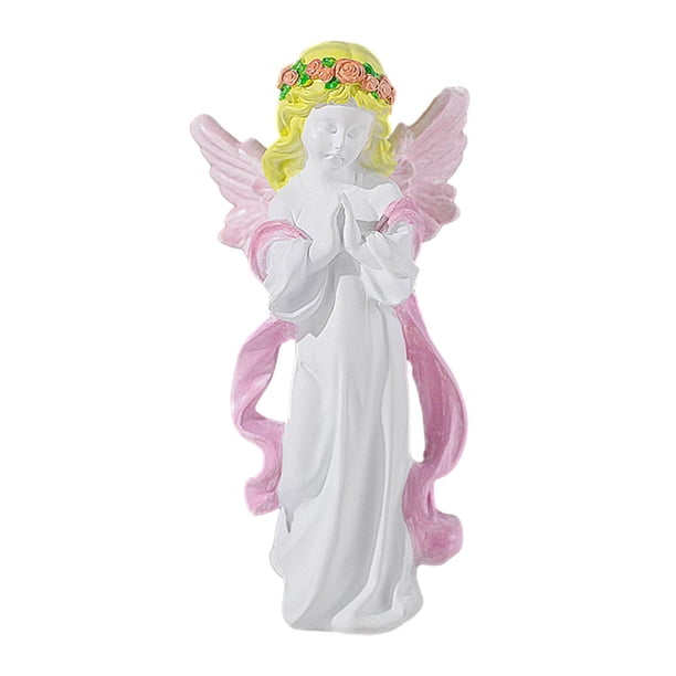Escultura de resina, figura de ángel rezando, estatua de ángel de la guarda, adorno de hada Amarillo