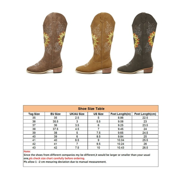 UKAP Ladies Cowboy Boot High Top Mid Calf Boots Pointed Toe Booties Work  Comfort Brown 9 