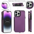 thumbnail image 5 of Wallet Case for Apple iPhone 13 Pro, with Crossbody Shoulder Strap & Hand Wrist Cards Holder Zipper Pocket Stand Feature Full Protective Shockpoof Phone Case for iPhone 13 Pro, Darkpurple, 5 of 7