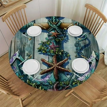 

BCIIG Anchor Seaweed Starfish Round Table Cover Stain Resistant Washable Indoor Outdoor Tablecloth Kitchen Dining Wedding Parties 100% Polyester Fiber 46-50