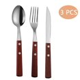 thumbnail image 1 of Stainless Steel Flatware Set  Spoons and Forks Cutlery Serving Set 3 Wooden Handle Dinner Knife Fork Spoon Set, 1 of 6