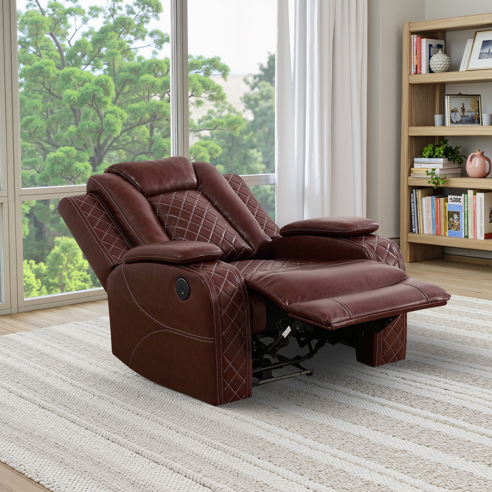 MAYEERTY Red Breathing Leather Living Room Sectional Recliner Chair