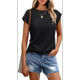 thumbnail image 1 of Camiseta de Verano para Mujer, Color Liso, Cuello Redondo, Corta, Color Negro, Talla S, 1 of 8