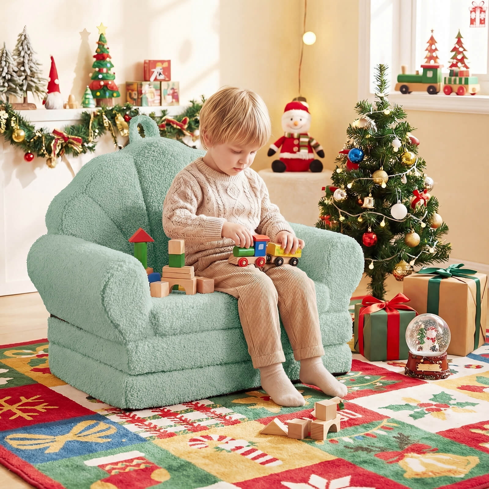 Infans Fold-out Kids Sofa 2-in-1 Convertible Toddler Couch & Lounger with Non-slip Base
