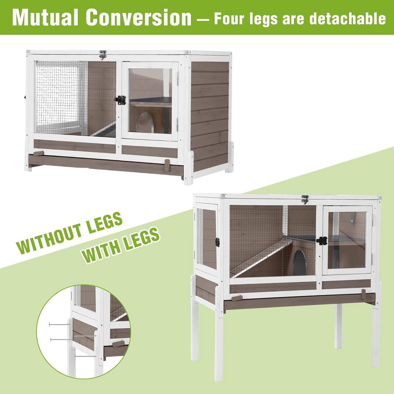 Aivituvin Indoor Rabbit Hutch Guinea Pig Cages with Chew-Proof Ramp, 2-Story Wooden Bunny House with Pull-Out Tray & Leakproof PVC Layer, Small Animal Cage with Detachable Legs