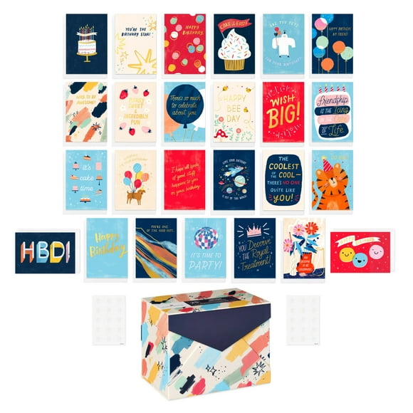 American Greetings - Assortiment de 25 cartes de fête avec enveloppes, cachets et boîte de rangement (Gros souhait)