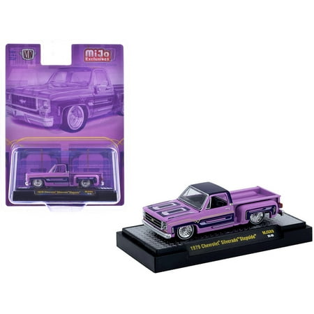 1979 Chevrolet Silverado Stepside Truck Pink with Purple Top and Graphics Limited Edition 1/64 Diecast Model Car by M2 Machines