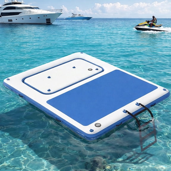 Danrelax 10'x8' Inflatable Floating Dock, 3mm EVA Mat, Electric Pump, Fits 10, for Lakes, Pools