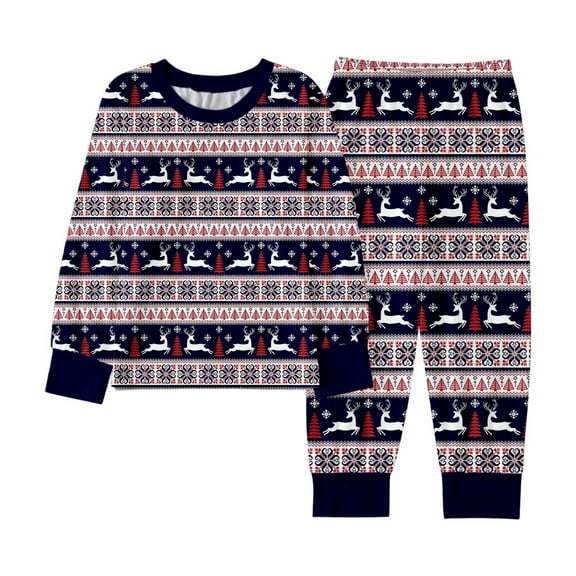 Bainana Kids Christmas Pajamas Unisex Reindeer Print Long Sleeve T-Shirt Pants Bedtime Wear Boys And Girls Theme Party Matching Set, Size 5-6 Years