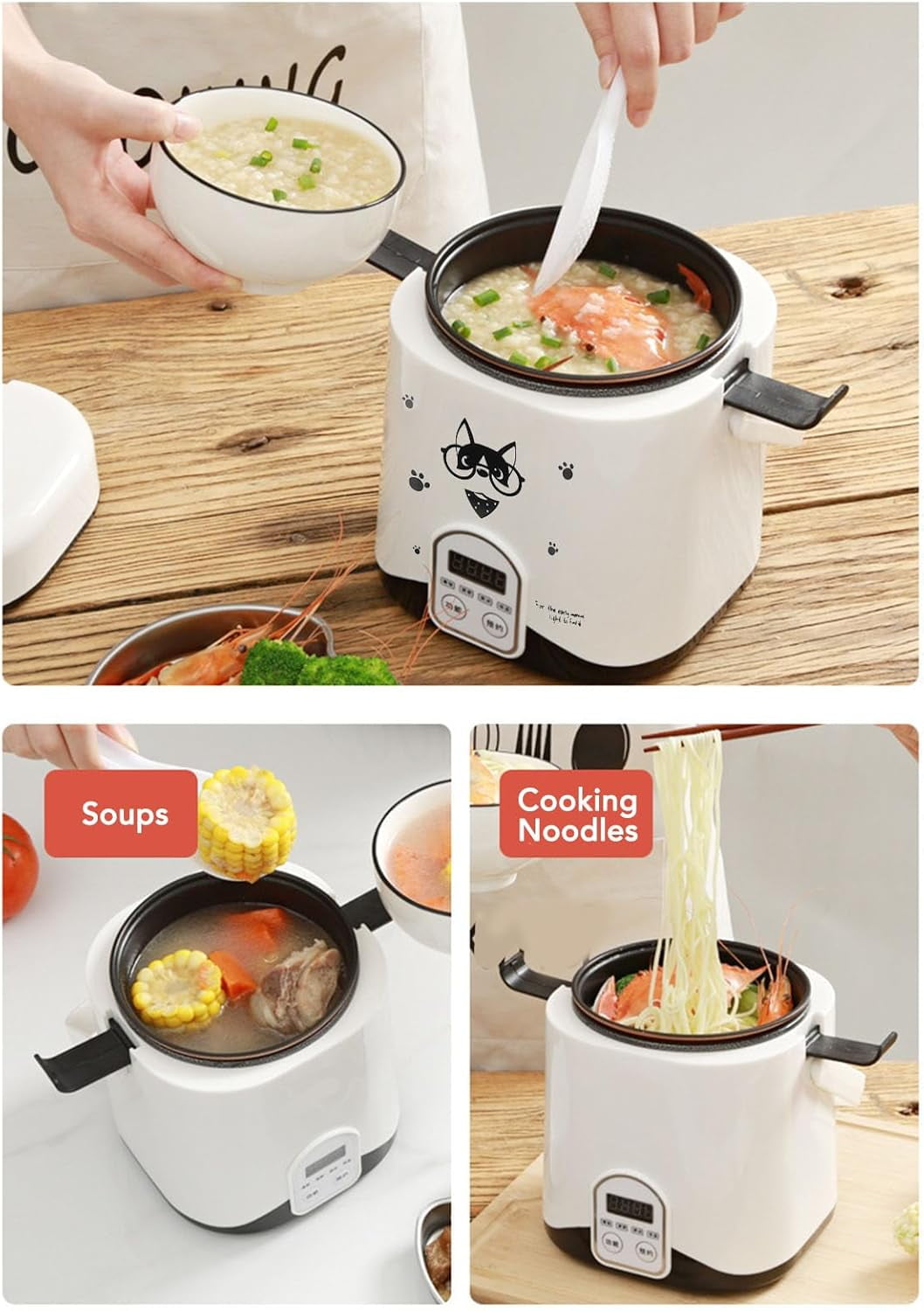 1.2L Portable Rice Cooker with Non-Stick Pot, 24H Timer & Temp Control for Camping Travel Car