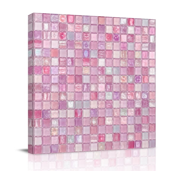 Canvas Wall Art, Pink Geometric Framed Canvas Prints for Living Room Bathroom, Romantic Abstract Stained Glass Check Gallery Wrapped Wall Decor for Home Office, Gifts, 12"x12" Ship Next Day