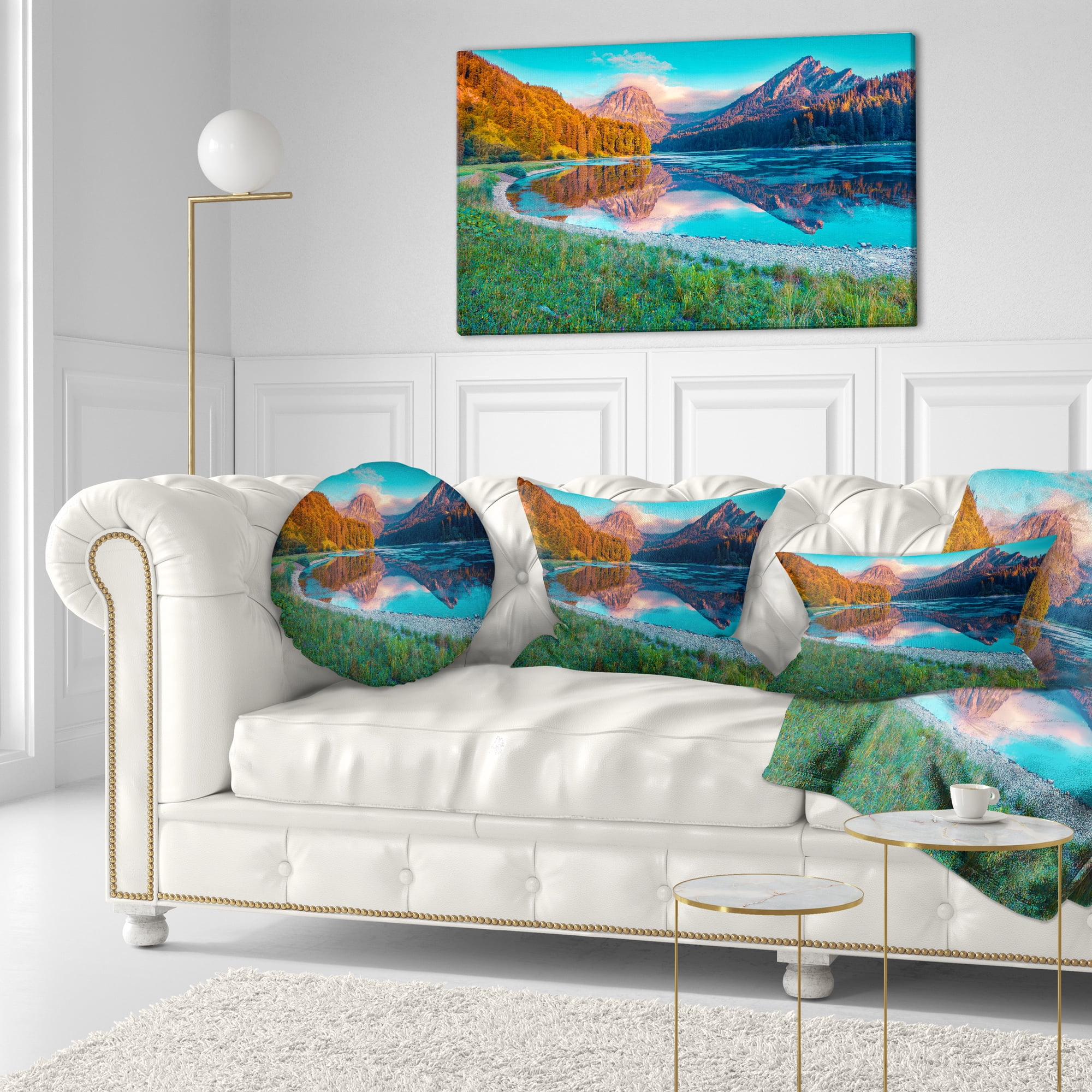 Designart Beautiful Swiss Lake Obersee - Landscape Photography Throw Pillow - 12x20