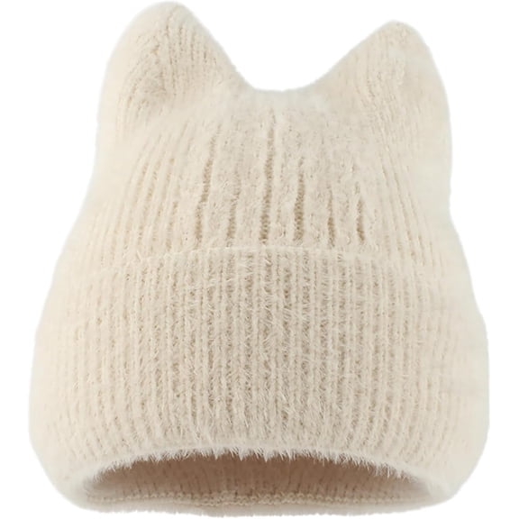 AKcxy Cute Cat Ear Beanie Knitted Fuzzy Hat Y2k Accessories Grunge Emo Stuff