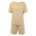 thumbnail image 4 of Riforla Women's Summer Fashion Casual Two Piece Outfits Crew Neck Short Sleeve Shirts and High Waist Shorts Sets Elegant Women's Sets Khaki XXL, 4 of 5