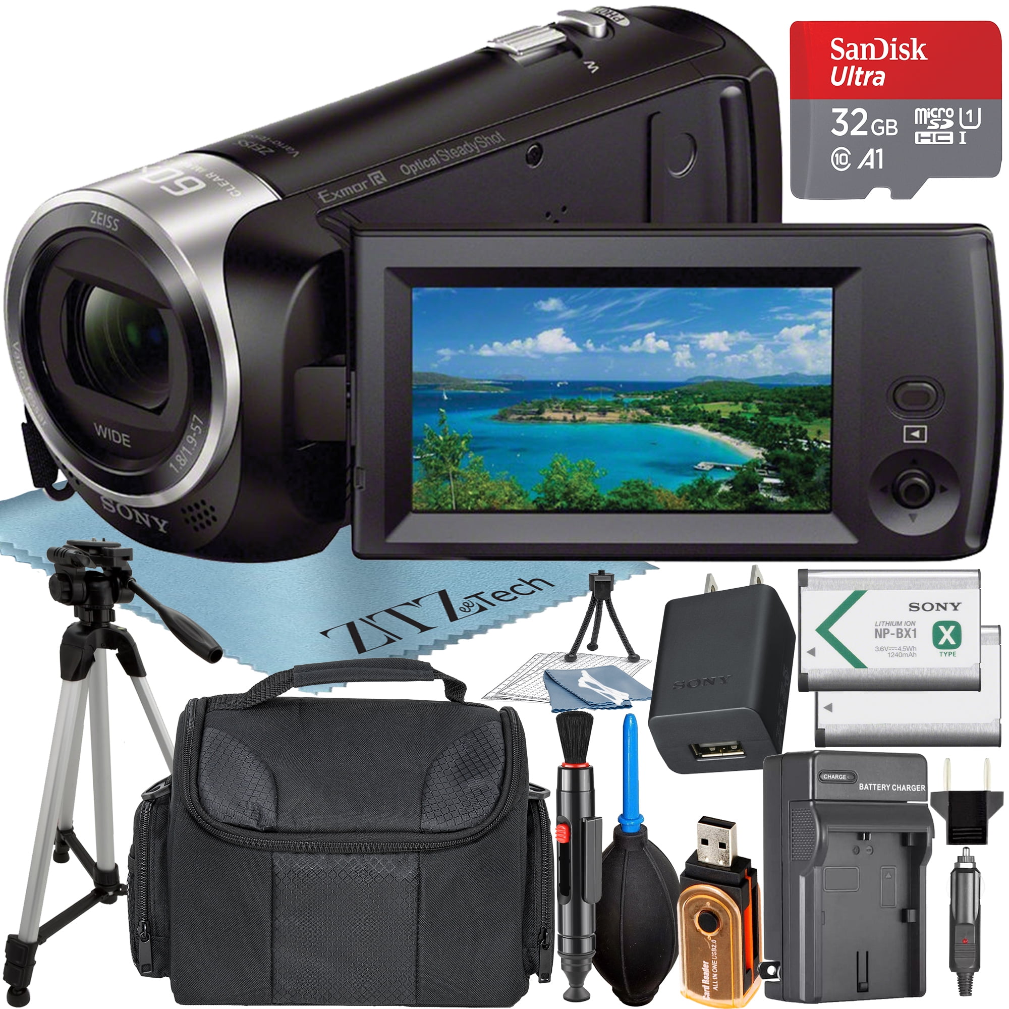 Sony HDR-CX405 HD Handycam Video Recording with 32GB Micro SD Memory Card + Case + + ZeeTech Accessory Bundle - Walmart.com