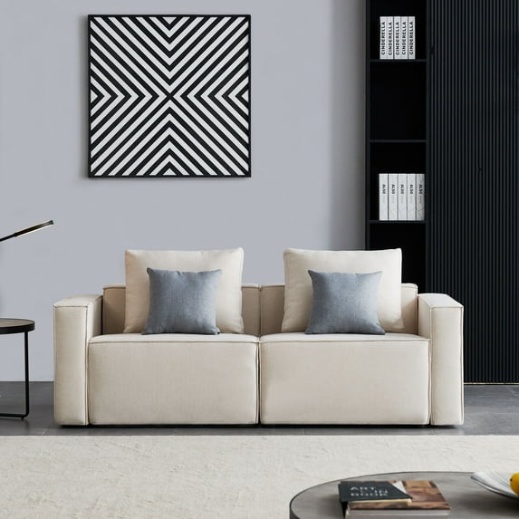 Mid-Century Modern Upholstered Loveseat Sofa Bed Linen Fabric Sofa Couch Loveseat Sleeper for Living Room, Bedroom, Apartment, Small Space, Easy Assembly