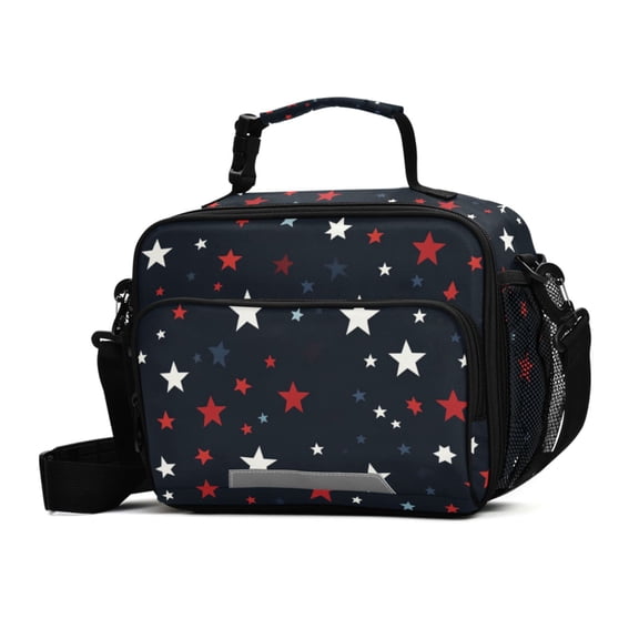 FORMRS Student Lunch Bag Insulated Reusable Cooler Box with Zipper Pockets, Blue Stars Pattern