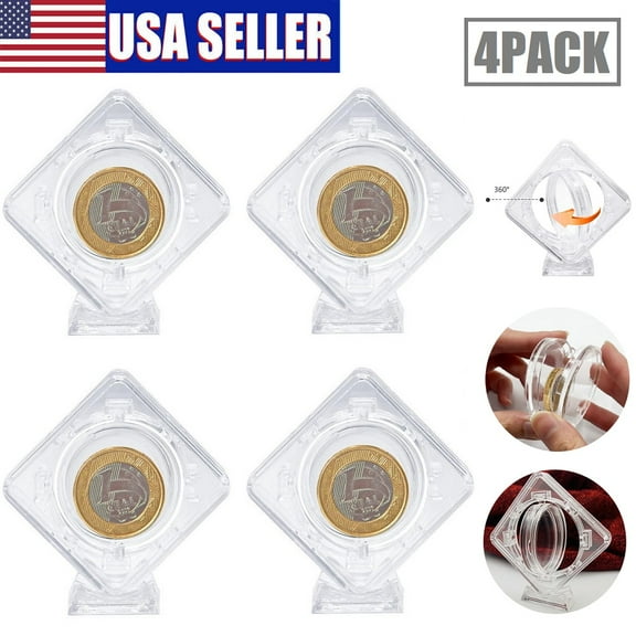 4Pcs Challenge Coin Display Frame, 3D Floating Display Case Stand Holder, Medallion Medal Specimen Military Coin Clear Box