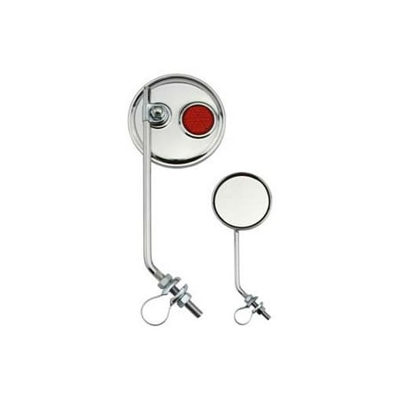 Red Beach Cruiser - Round Mirror Chrome Red Reflectors. bicycle mirror for lowrider , beach cruiser, chopper, limo, stretch bike, bmx, track,