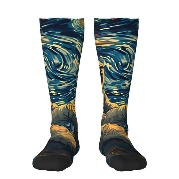 Balery Astronaut Starry Night Calcetines novedosos Calcetines deportivos Calcetines hasta la rodilla Calcetines de algodón Calcetines originales y geniales
