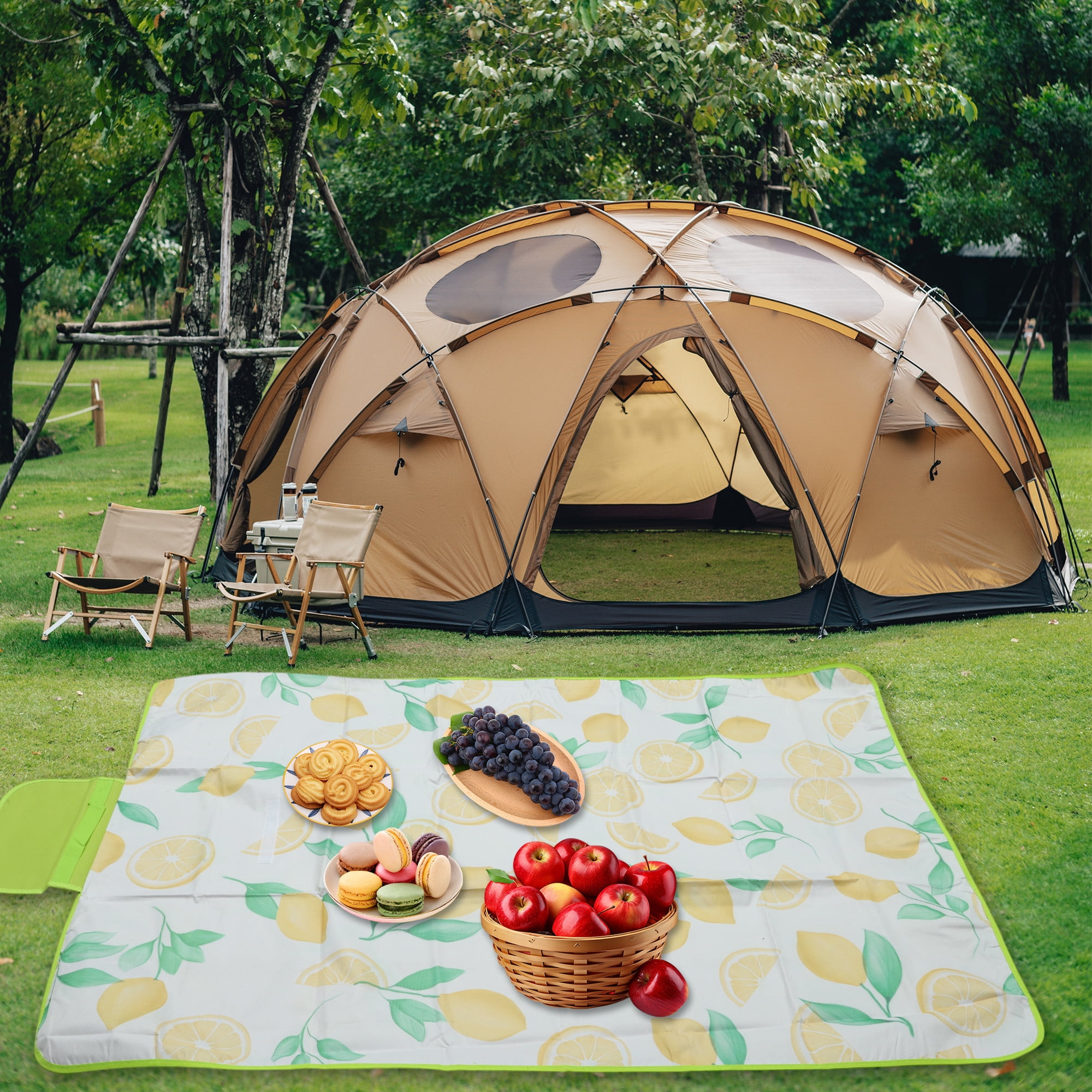 Unique Bargains Picnic Blanket Waterproof Beach Mat Lightweight with Handle Yellow Green