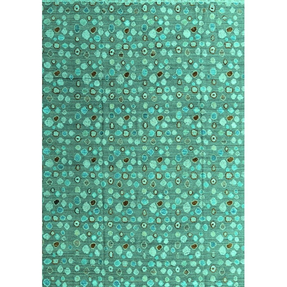 Ahgly Company Machine Washable Indoor Rectangle Abstract Turquoise Blue Modern Area Rugs, 2' x 5'