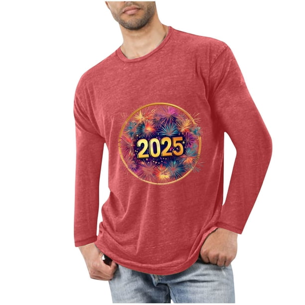 Blusas y camisas de manga larga con cuello redondo para hombre, deportivas, fitness, hogar, pijamas navideños estampados, camiseta de manga larga con cuello redondo, blusa de poliéster para hombre