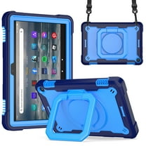 Tarise Rugged Kids Case for Kindle Fire HD 8 & Fire HD 8 Plus Tablet (12th Generation 2022 Release), Heavy Duty Shockproof 360°Swivel Ring Stand Handle Case Cover for Kindle Fire 8, Navy/Blue