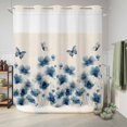 thumbnail image 6 of No Hook Shower Curtain, Navy Blue Floral Shower Curtains for Bathroom with See Through Top Window, Spring Flowers Rustic Butterfly Waterproof & Washable Bath Curtain Long 72"x78", 6 of 9