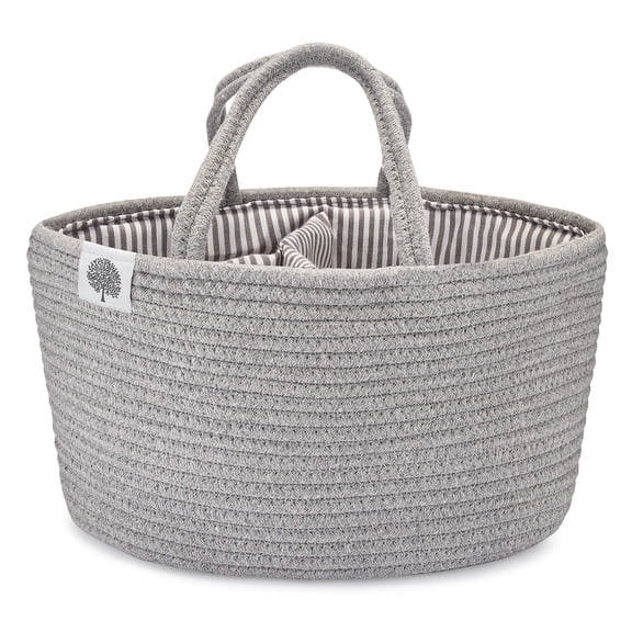Parker Baby Co. Rope Diaper Caddy Organizer - Nursery Storage for Diapers - Gray
