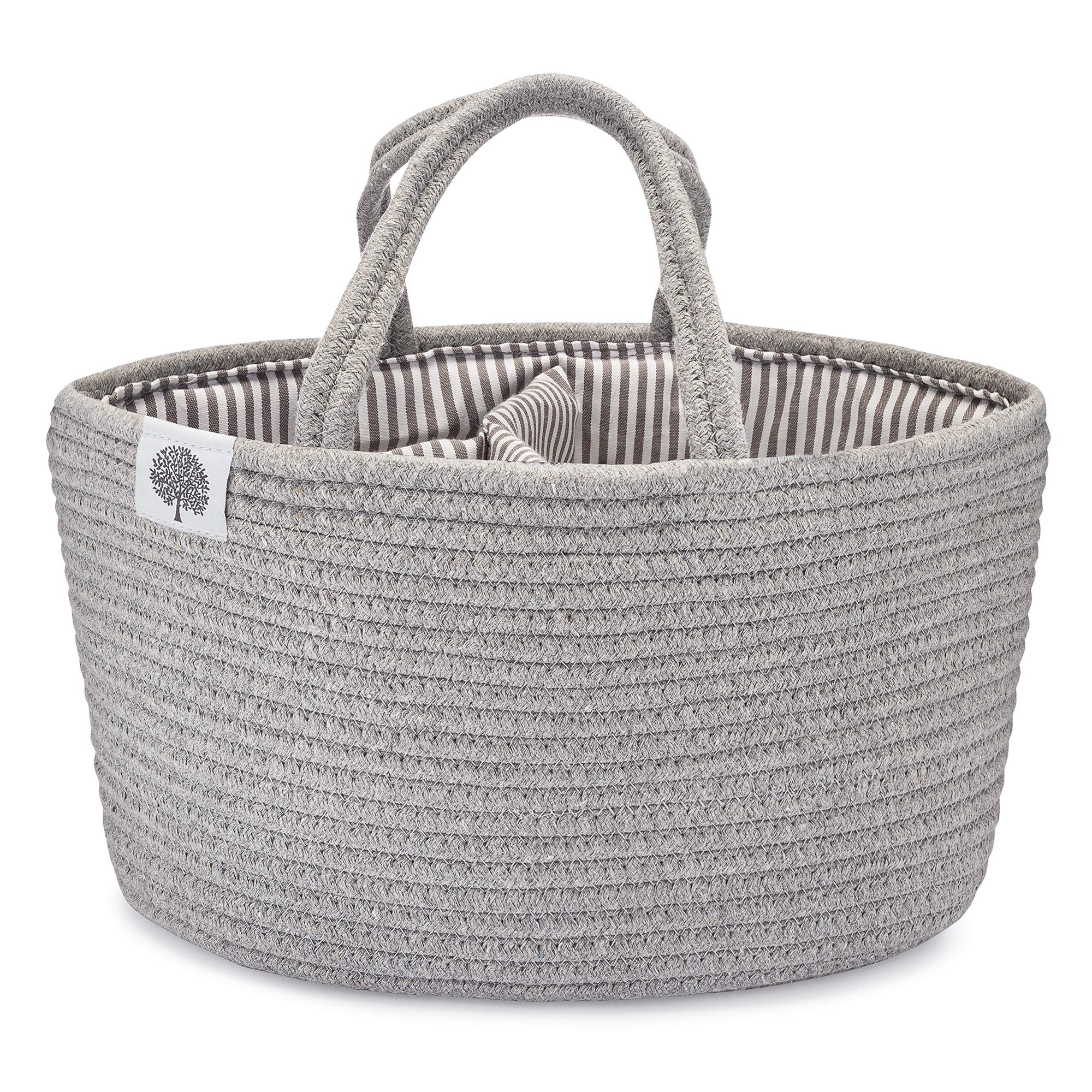 Parker Baby Co. Rope Diaper Caddy Organizer - Nursery Storage for Diapers - Gray