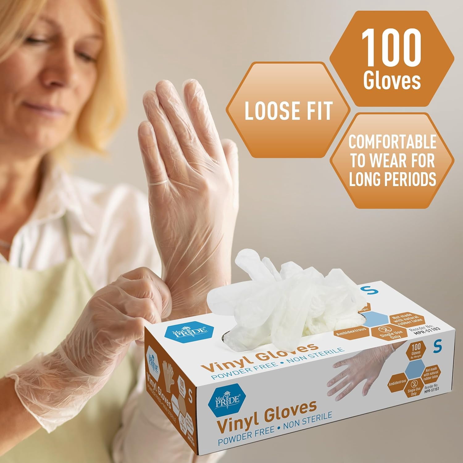 MEDPRIDE Disposable Vinyl Gloves Non-Sterile Powder & Latex Free Gloves, 4.3 Mil 100-Pack, Small – Durable Cleaning Gloves
