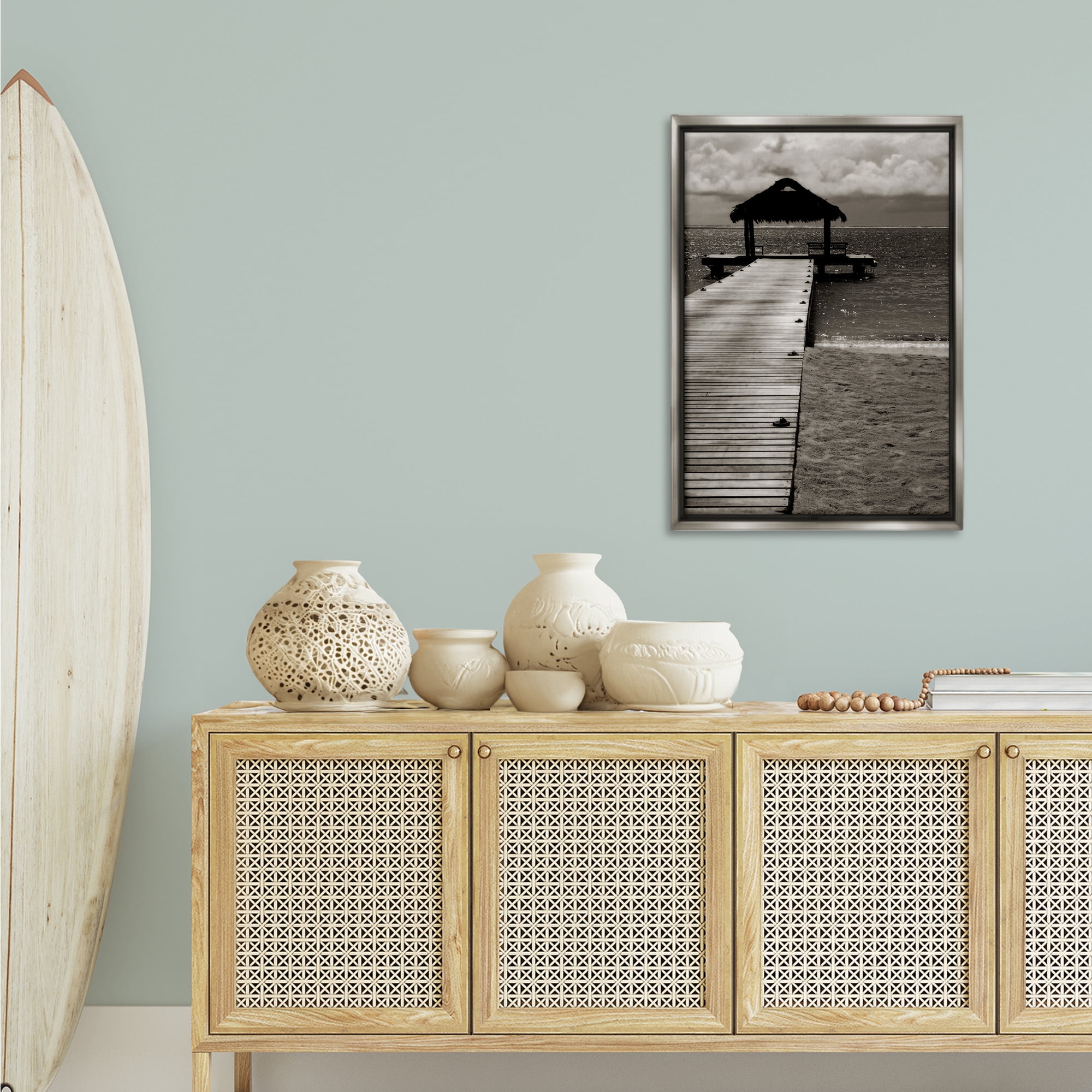 Stupell Industries Covered Jetty Dock Landscape Photography Gray Floater Framed Canvas Art Print Wall Art, 21 x 31