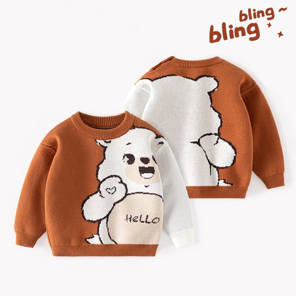 KYAIGUO Baby Boy Autumn Bear Knitwear Sweater Toddler Girls Cartoon Pullover Knit Sweater Kids Soft Warm Bottoming Tops for 1-8 Years Old