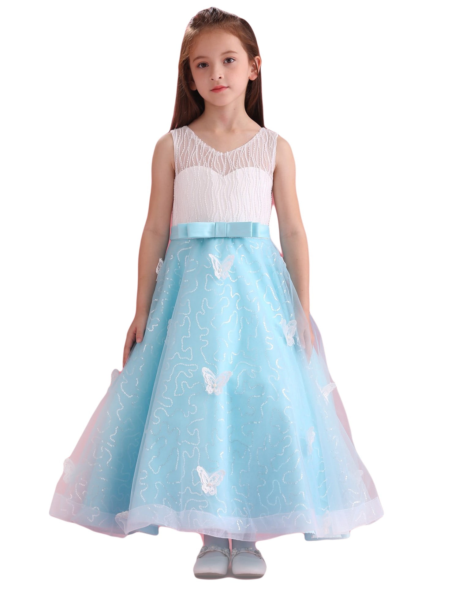 Amberry - Amberry Little Girls Butterfly Organza Skirt Blue Flower Girl ...
