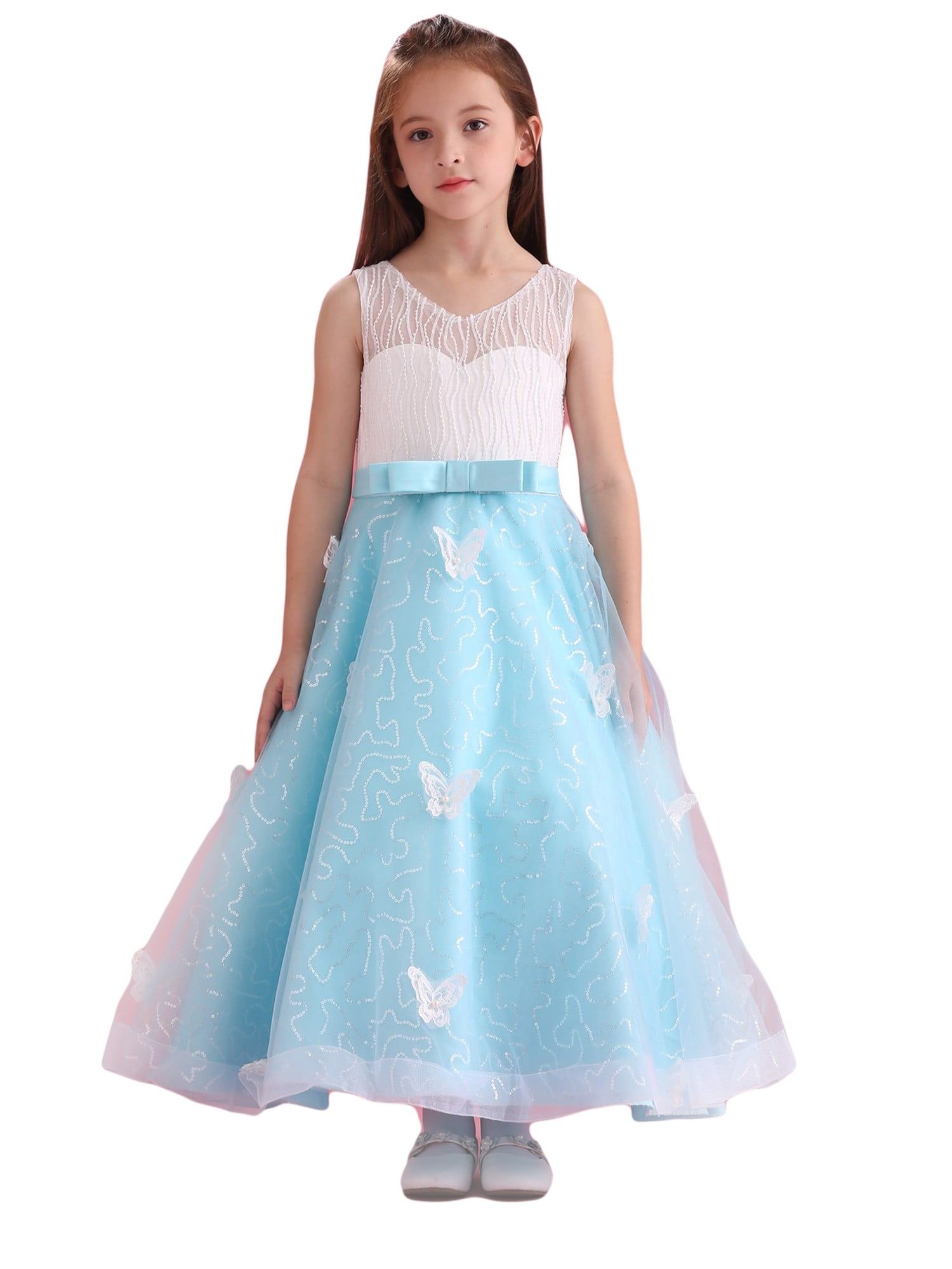 Amberry Amberry Little Girls Butterfly Organza Skirt Blue Flower Girl