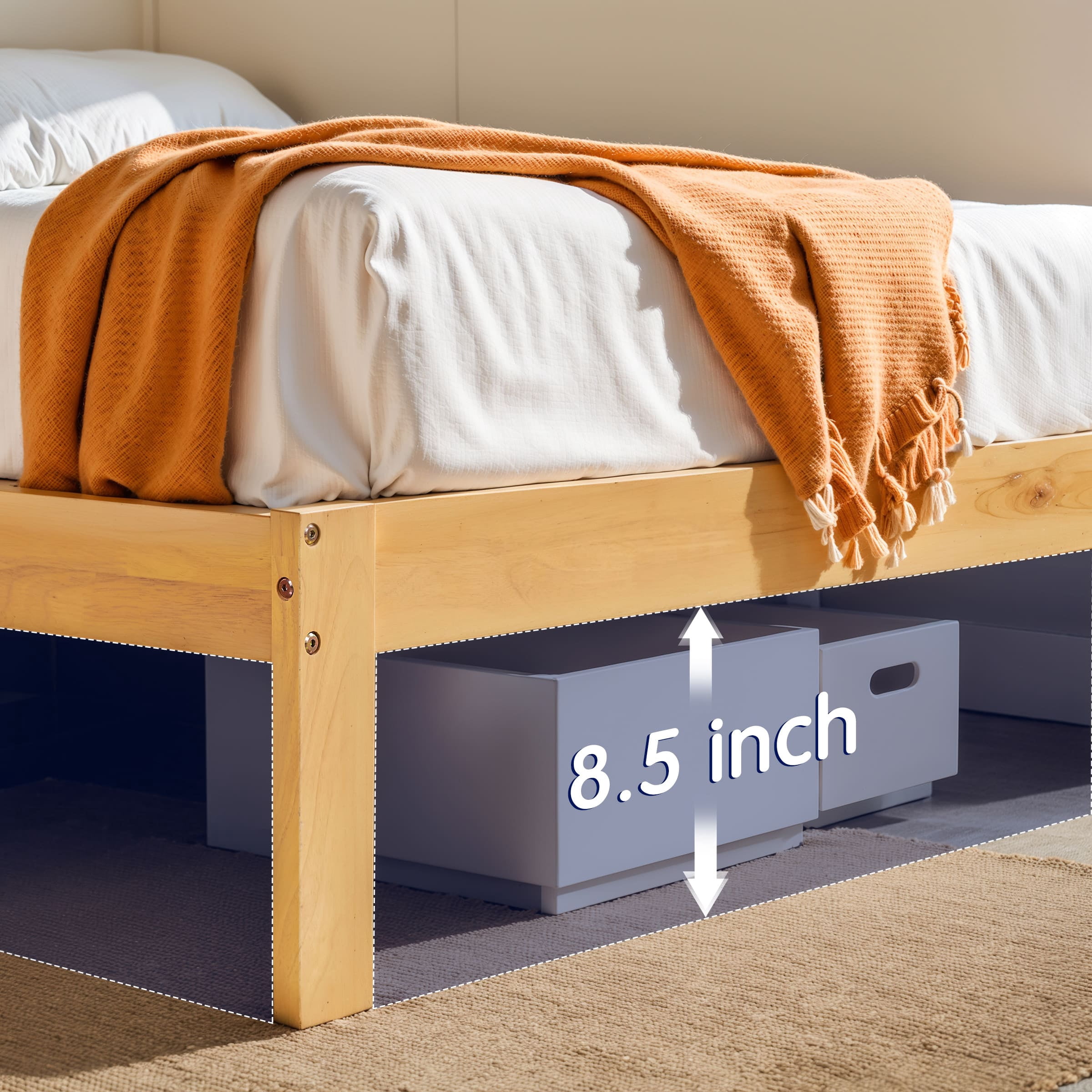 Subrtex 12" Solid Wood Platform Bed Frame with Wooden Slats, Natural Wood, Queen
