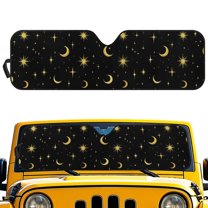 POLERO Yellow Moon&Stars Windshield Sun Shade for Car Off-road Vehicle Auto SUV Truck Foldable Front Window Sunshade Sun Visor Protector Block UV Rays Reflect Heat, 52.95" x 16.14"