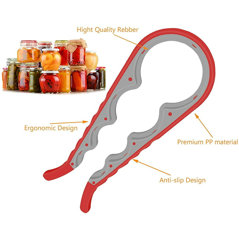 Jar Opener, 5 in 1 Multi Function Can Opener Bottle Opener Kit with  Silicone Handle Easy to Use for Children, Elderly and Arthritis Sufferers  (Apple Red 